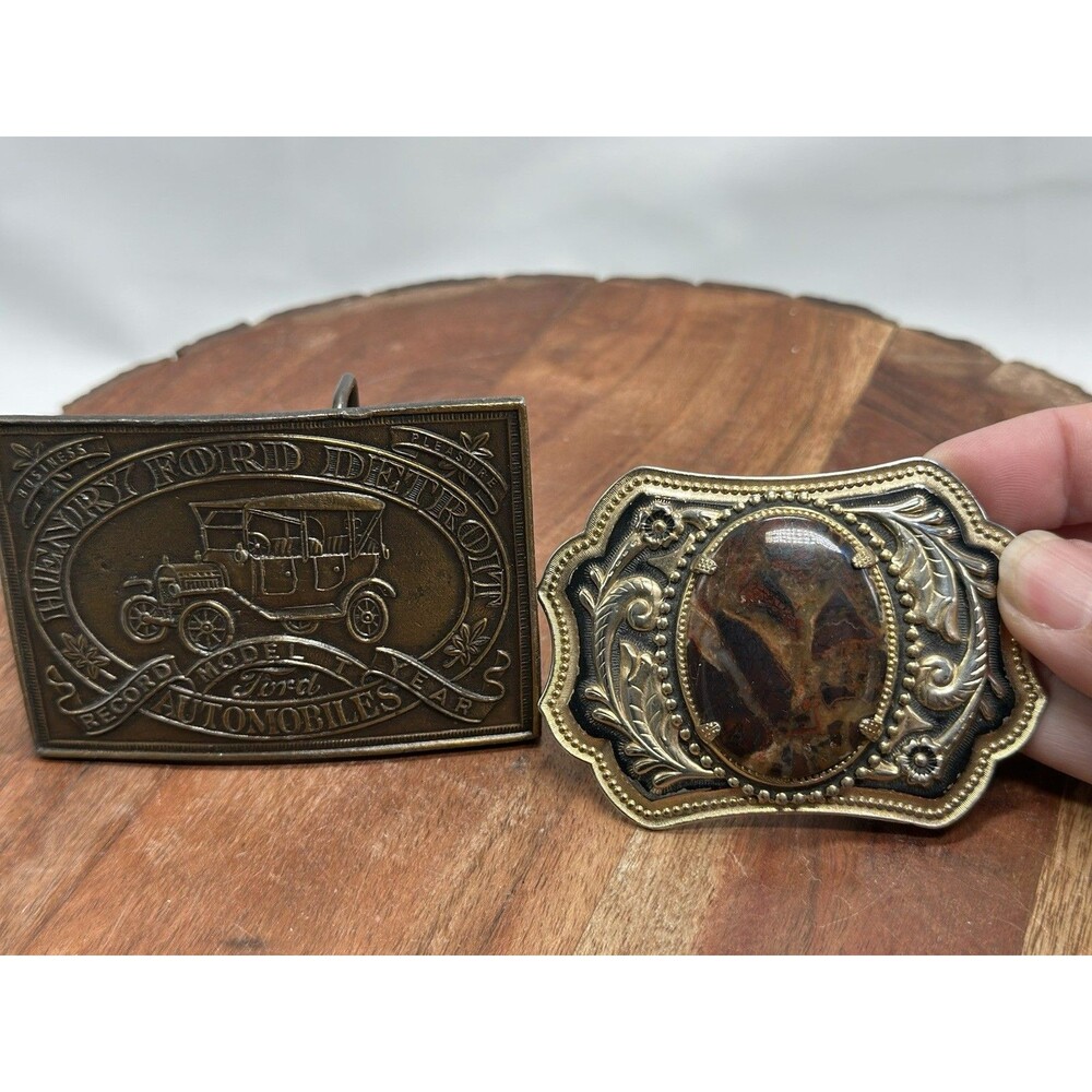Americana Henry Ford Automobiles Detroit Lot Of 2 Belt Buckles
